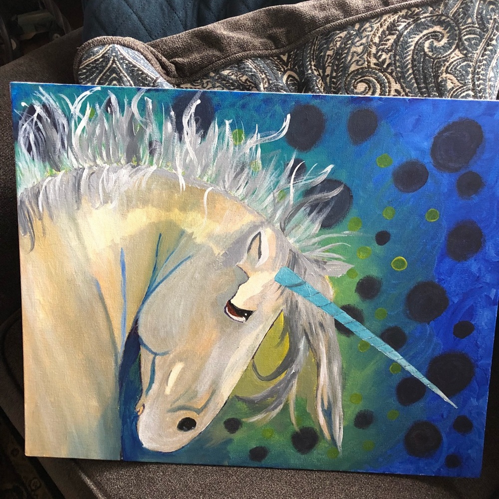 A magical unicorn painting in acrylic